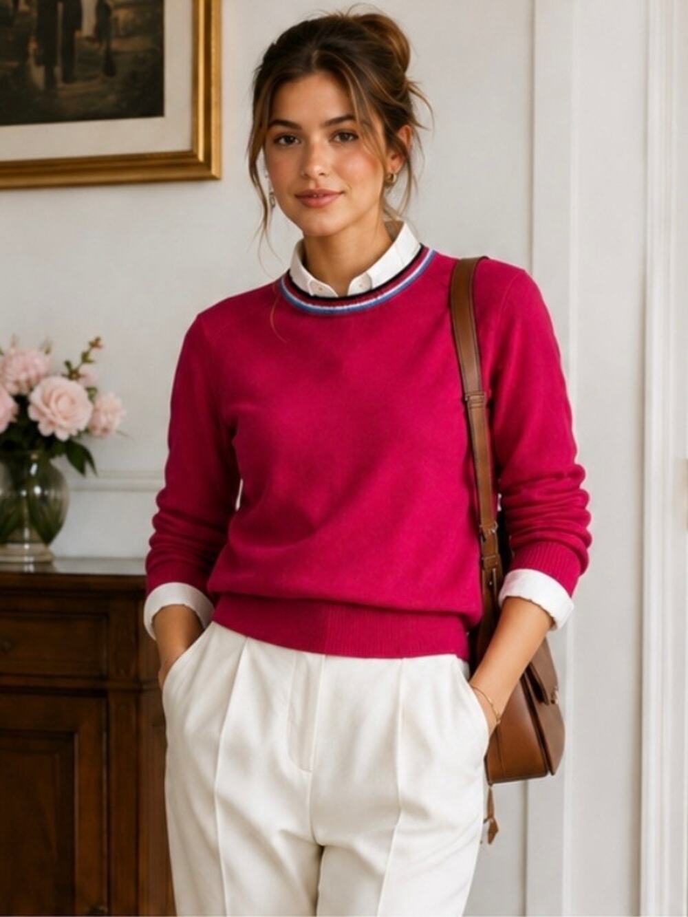 Vintage Tommy Hilfiger Angora Wool Pink Crewneck Sweater Large Made in Japan